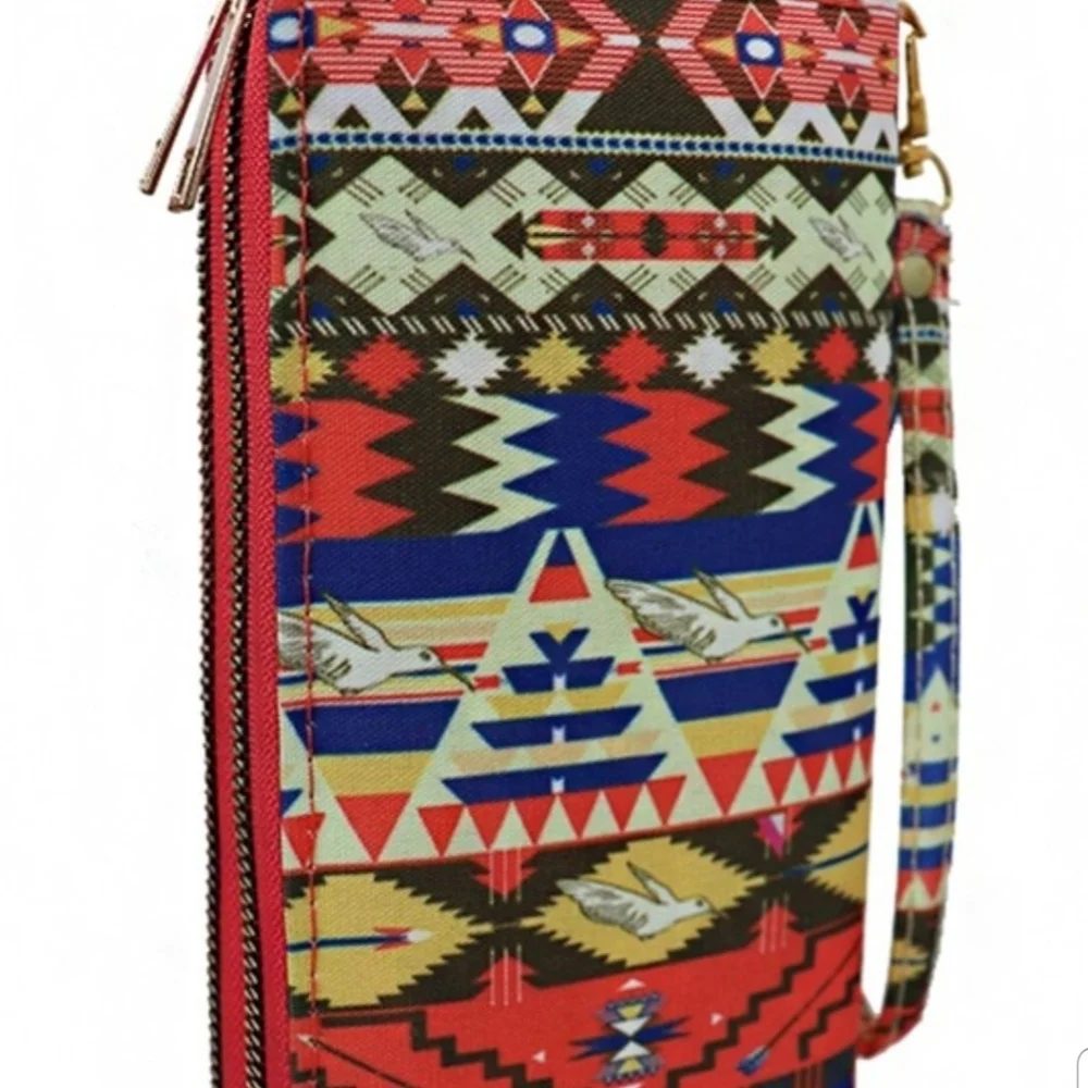 Tribal Aztec Double Zip Up Wallet NWT
